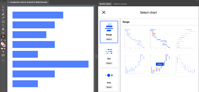 How to make a candlestick chart (candlestick graph) using Range charts (arrow charts) using Datylon chart maker