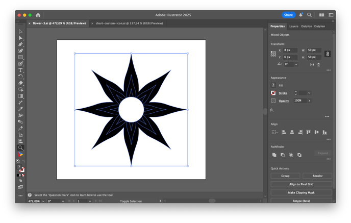 Screenshot of Datylon for Illustrator, showing a custom icon in the shape of a flower.